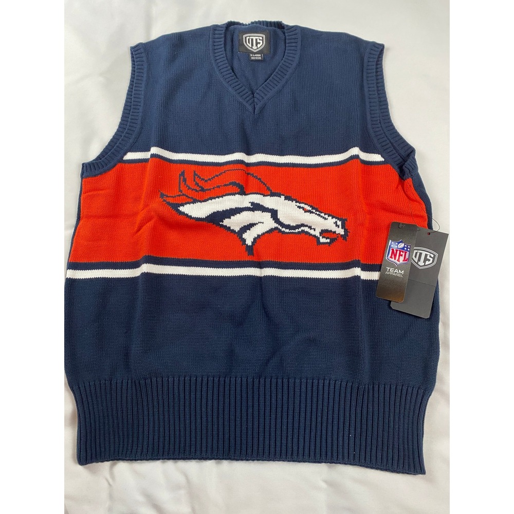 OTS Denver Broncos Sweater Vest Mens XL‎ Navy Blue NEW NFL Knit V-Neck Logo